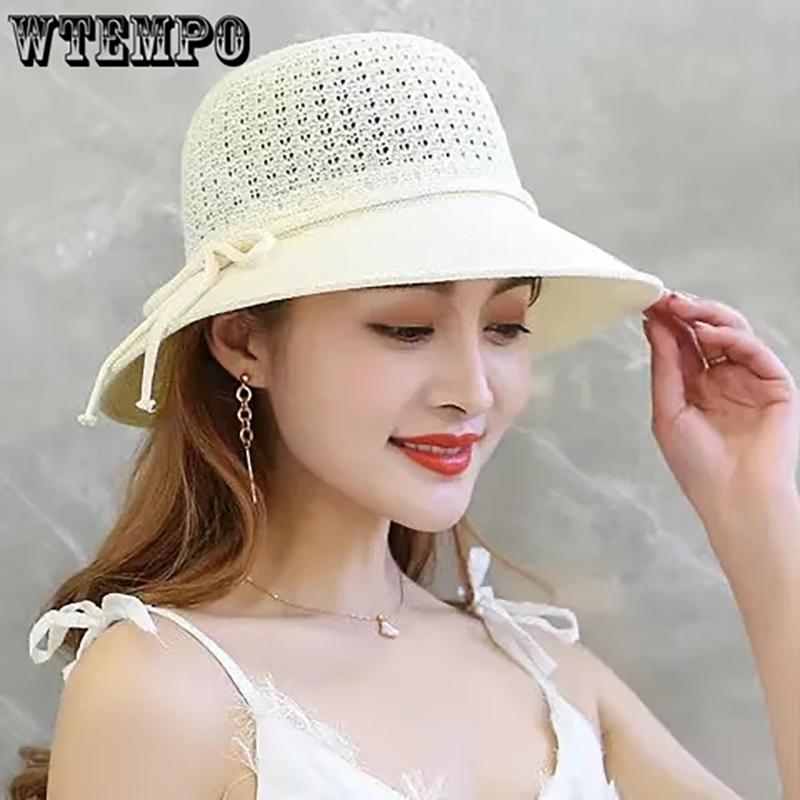 WTEMPO Women Summer Washable Foldable Hats Korean Style Solid Color Sun Protection Hats Vacation Beach Seaside Versatile Large Brimmed Cool Hats