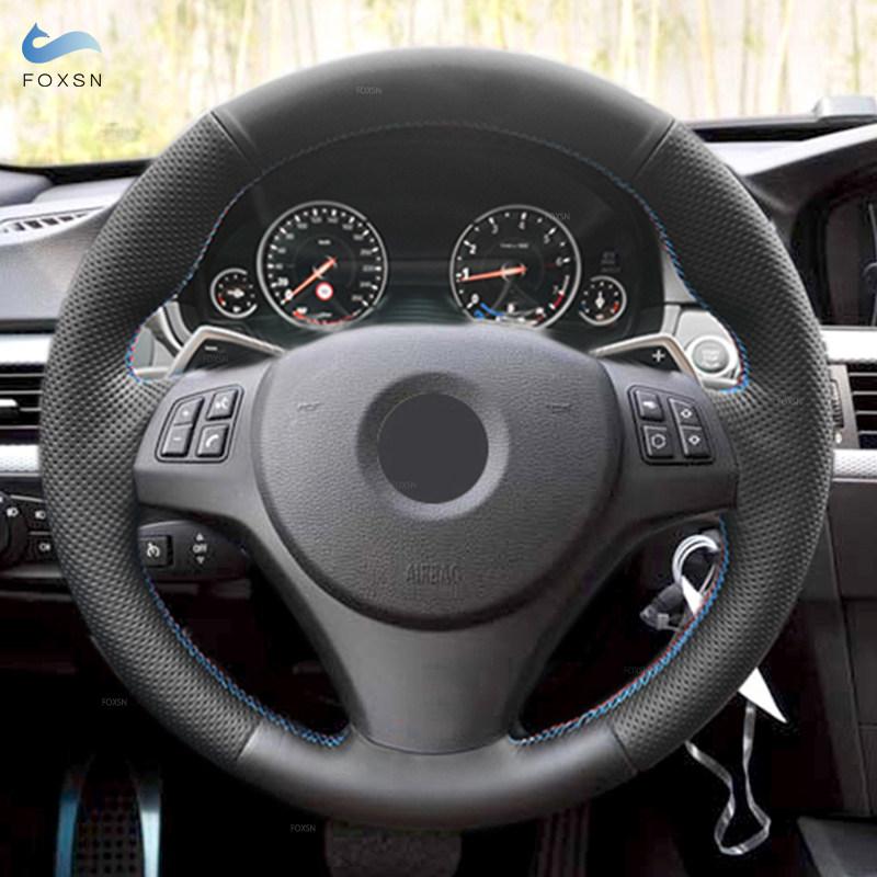 Оплетка на руле для BMW M Sport M3 E90 E92 E93 E81 E82 E87 X1 E84, кожаный чехол на руль автомобиля, черно-красная синяя линия