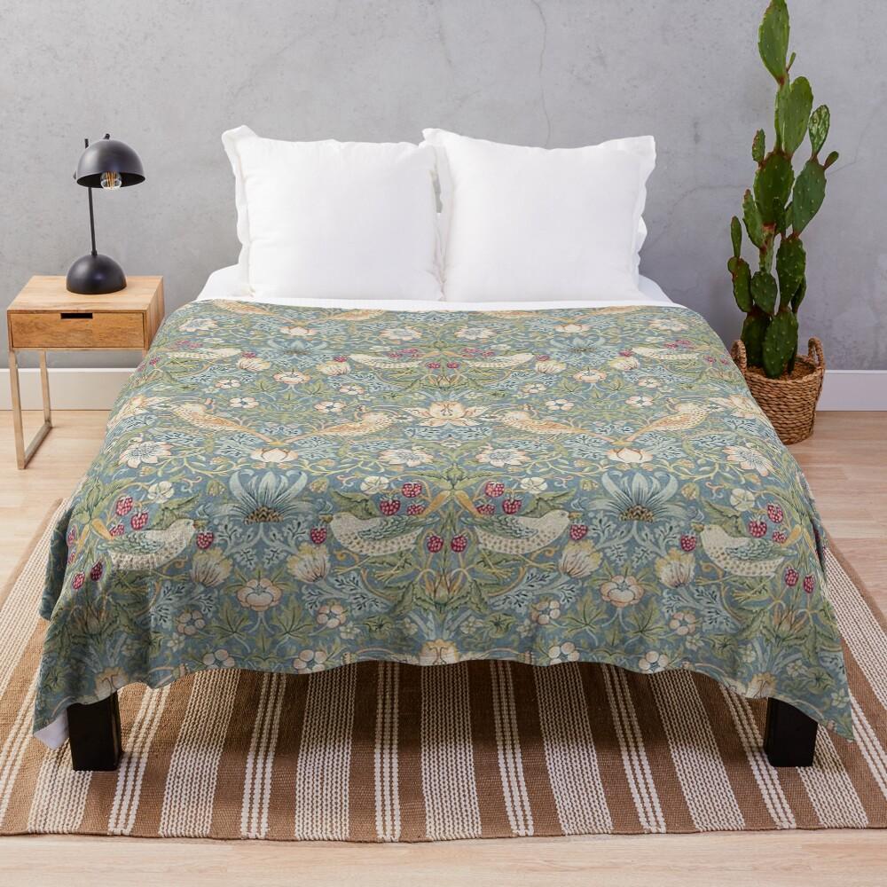 Strawberry Thief Slate Vintage Pattern Throw Blanket
