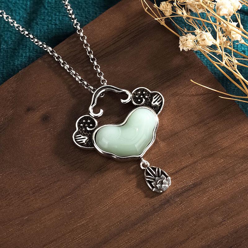 Посеребренное ожерелье-подвеска с имитацией нефрита Хэтянь и замком безопасности – украшение в китайском древнем стиле, подарок для мамы