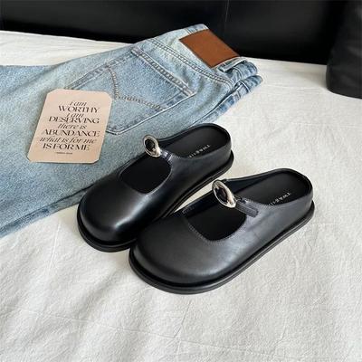 2025 лето новая сумка тапочки с закрытым носком женская мода толстая подошва мелкий вырез не устают ноги полусабо одинарная обувь с юбкой ленивая обувь