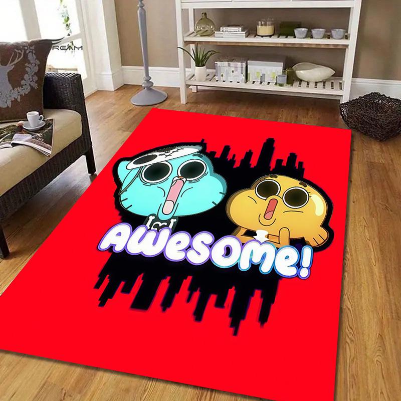 The Amazing World of Gumball4 Flannel Pattern Square Carpet,Area Rug,Carpet Rug for Living Room Bedroom Sofa Playroom Decor,Non-slip Floor Mat