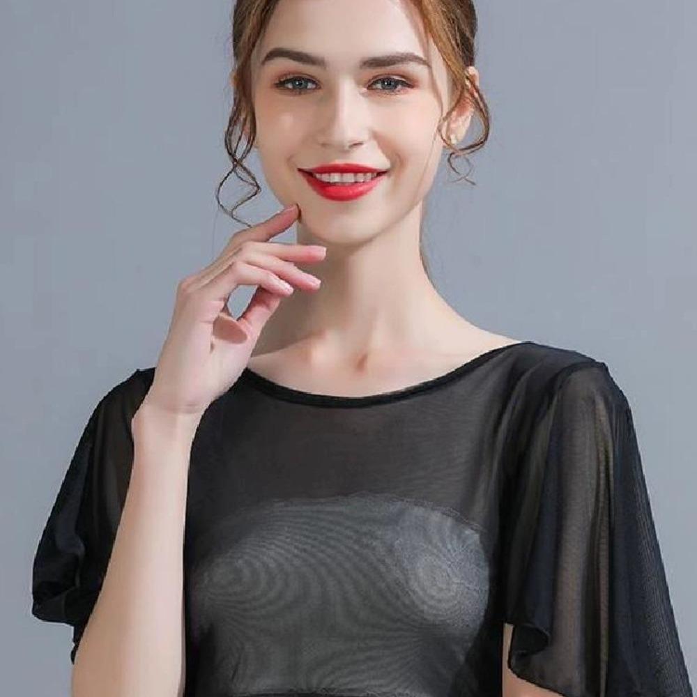 Black White Mesh T Shirt Short Woman Clothing Short Outer Wear Crop Tops Women