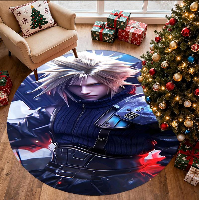 Final Fantasy Pattern Round Rug, Indoor/Outdoor Mat, for Picnic, Gameroom, Bedroom, Office, Living Room, Home Decor Carpet, Birthday Gift