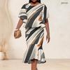 Women Plus Size Round Neck Batwing Sleeve Printed Ruffle Hem Top Fishtail Skirt Two Piece Set