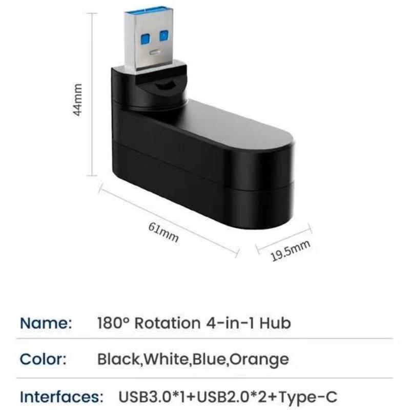 Вращающийся USB 3.0 HUB Type C Splitter 4 порта, несколько расширителей для компьютера, ноутбука, мыши, клавиатуры, U-диска, передачи данных