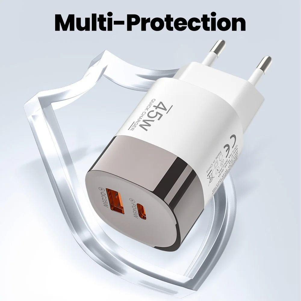 Зарядное устройство EU/US/UK PD45W, 45 Вт, USB Type-C, Быстрая зарядка, Сверхбыстрая зарядка для iPhone 15/16/17, Samsung, Huawei, Xiaomi