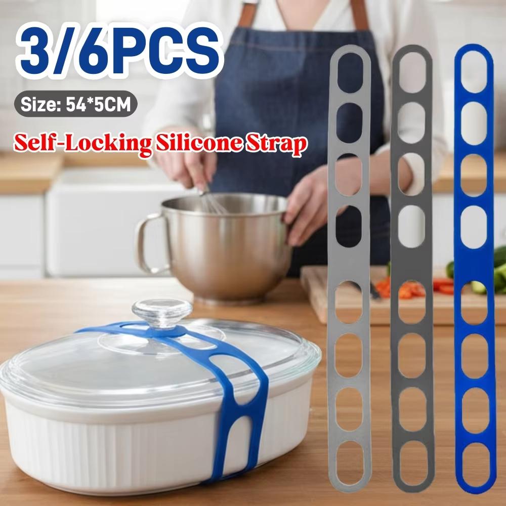 3/6pcs Silicone Lid Latch Strap for Slow Cooker Lid Pot Bento Box Elastic Self-Lock Silicone Lid Lock Strap for Luggage Curtains
