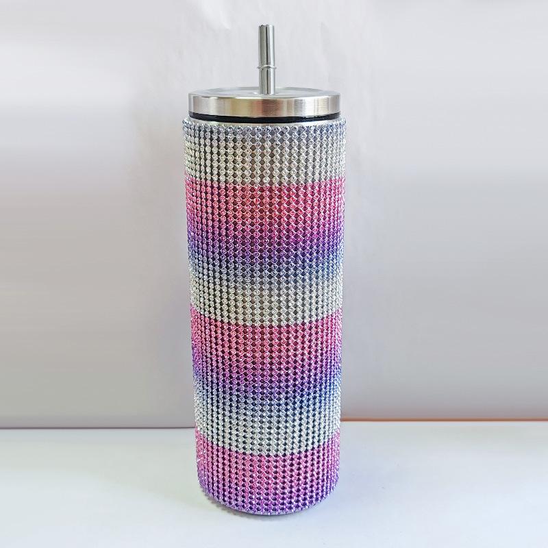 Diamond Stainless Steel Tumbler with Straw 20oz Thermos Bottle Sparkling Water Bottles Shining Coffee Mug Car thermal Cup Mug