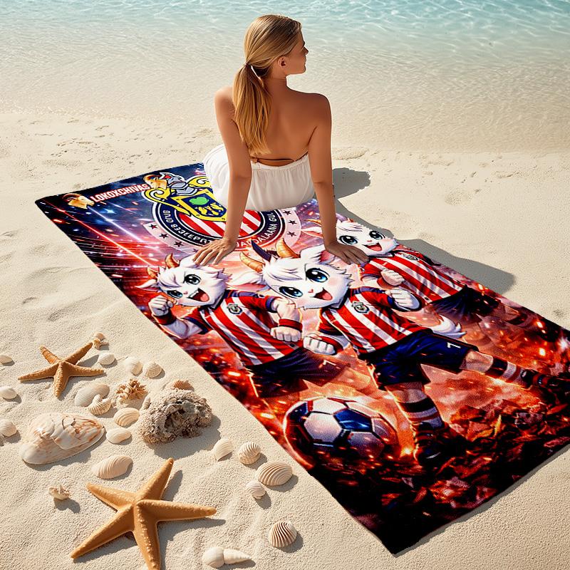1pc Chivas Soccer Team Mascots Cartoon Quick Dry Microfiber Bath Towel for Swimming Surfing Camping Unisex Holiday. SJT7201195