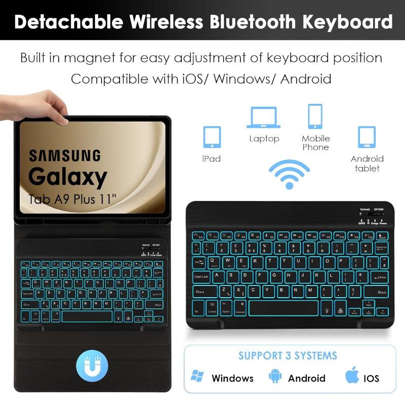 Чехол-книжка для планшета Samsung A9Plus 11" из кожи с Bluetooth-клавиатурой с подсветкой и слотом для стилуса