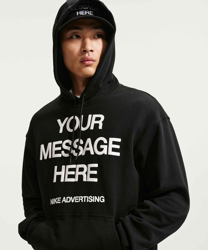 NIKE Your Message Here Fleece Pullover Hoodie M - Black:White:Safety Orange / Io1649-010
