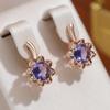 Purple Zircon Golden Flower Drop Earrings for Women Wedding Light Luxury Jewelry