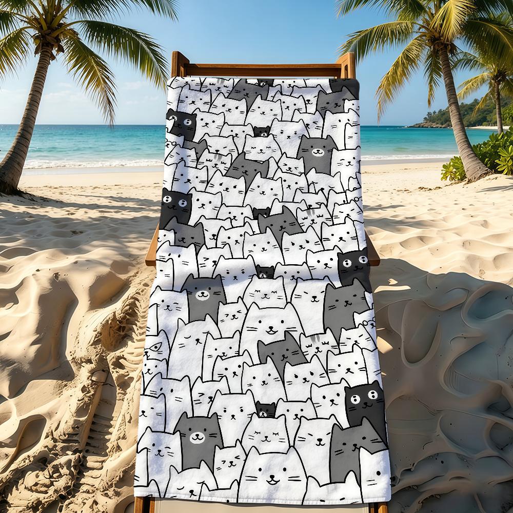 Towel For Outdoor Camping Beach Towel Cat Super Absorbent Quick-Drying Summer Cartoon Cute Towel
