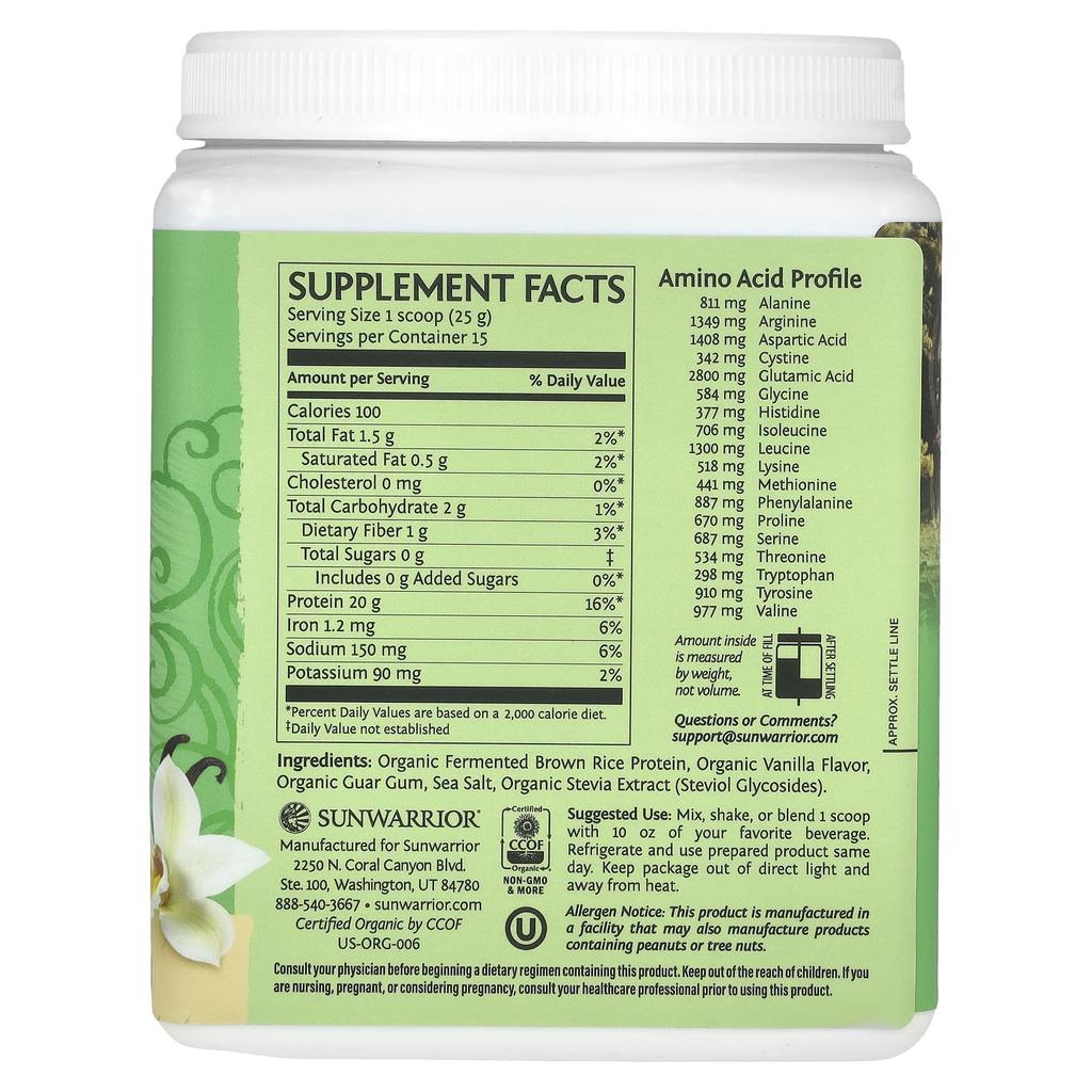 Sunwarrior Classic Protein, Vanilla, 13.2 Oz (375 G)