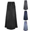 Women Autumn High Waist Vintage Denim Skirt Streetwear A Line Washed Solid Color Pockets Buttons Long Skirts