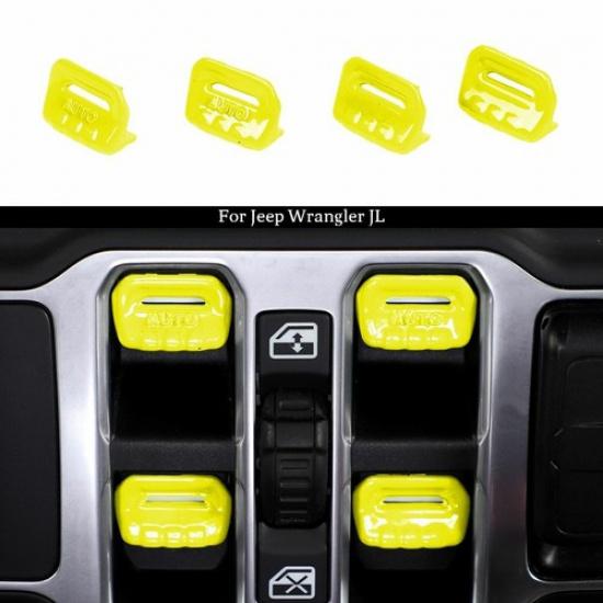Window Control Switch Lift Button Cover Trim For Jeep Wrangler JL JT 18+ Yellow
