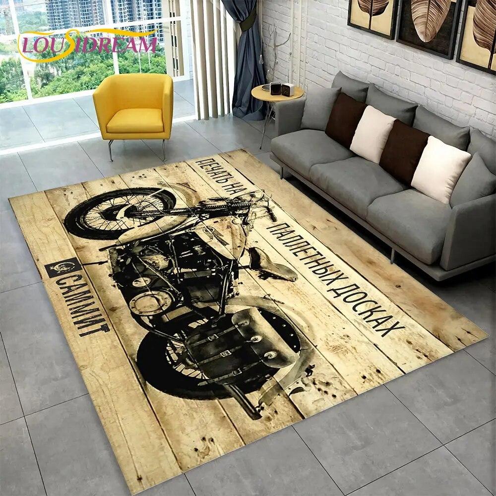Retro Vintage Motorcycle Skull Area Rug,Carpet Rug for Living Room Bedroom Sofa Doormat Kitchen Decor,Child Non-slip Floor Mat