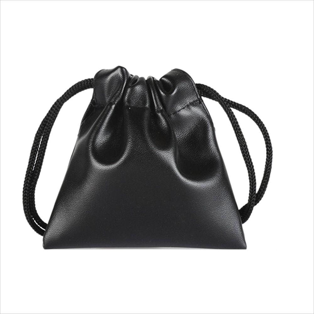 Black Headphone Bags PU Leather Earphone Cable Pouch Durable Drawstring Bag  Men Women