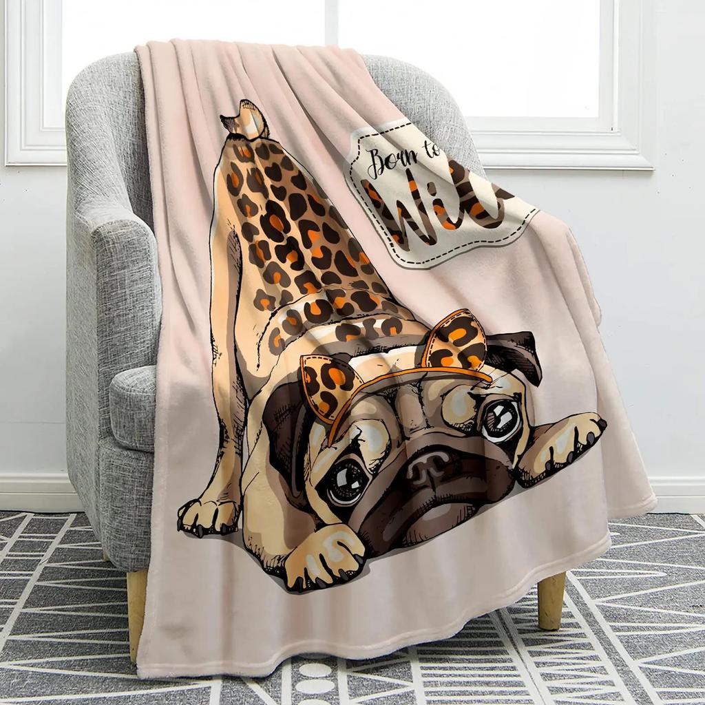 Pug Dog Blanket Lovey Animal Soft Warm Fall Chair Flannel Throw Blankets Cartoon Pet Puppy Print Bed Sofa Blanket King Queen