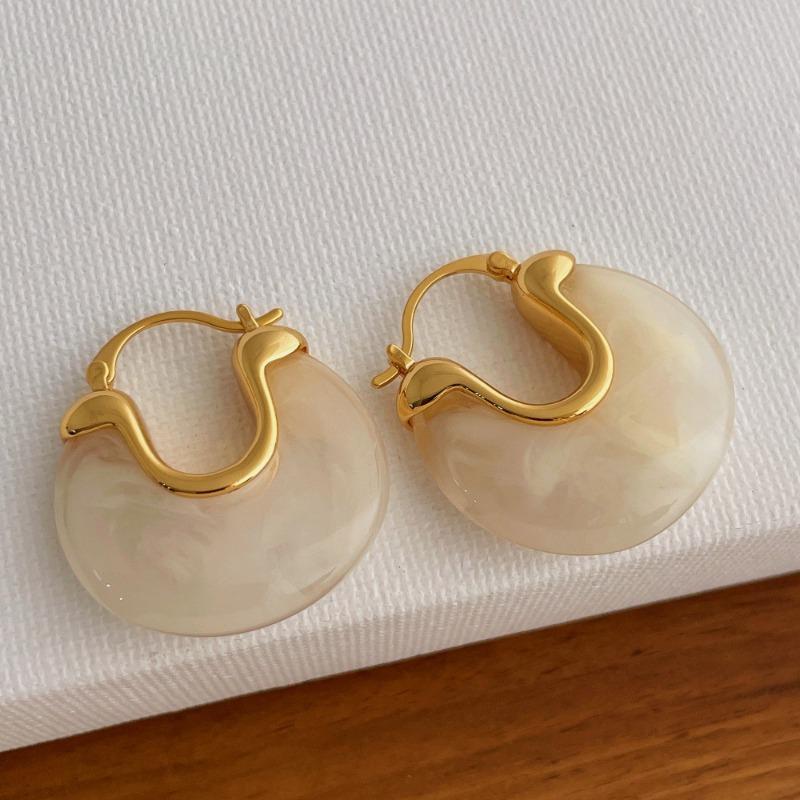 Винтажные Французские Яркие Смоляные Крупные Кольца-Серьги U-образной формы Для Женщин Девушек Покрытие Настоящим Золотом 18K Медь Заявление Украшение