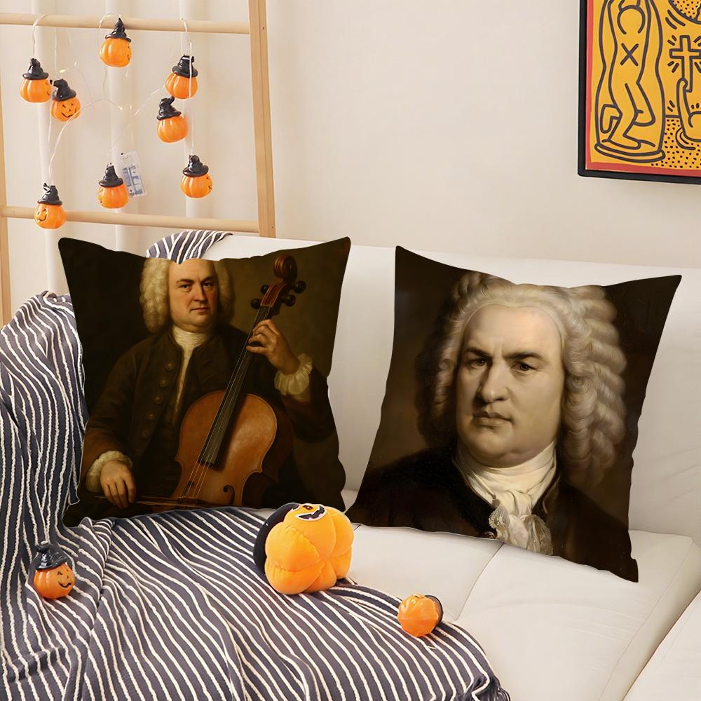 Classical Johann Sebastian Bach Pillow Case Silky Short Plush With Invisible Zipper Dustproof Sofa Cushion Cover For Home Decor