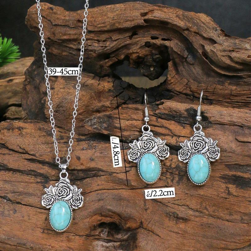 GemChic Женские Новые Винтажные Простые Круглые Цветы Бирюзовый Кулон Ожерелье Серьги Комплект Из Двух Частей Подарок На День Рождения Рождественские Украшения