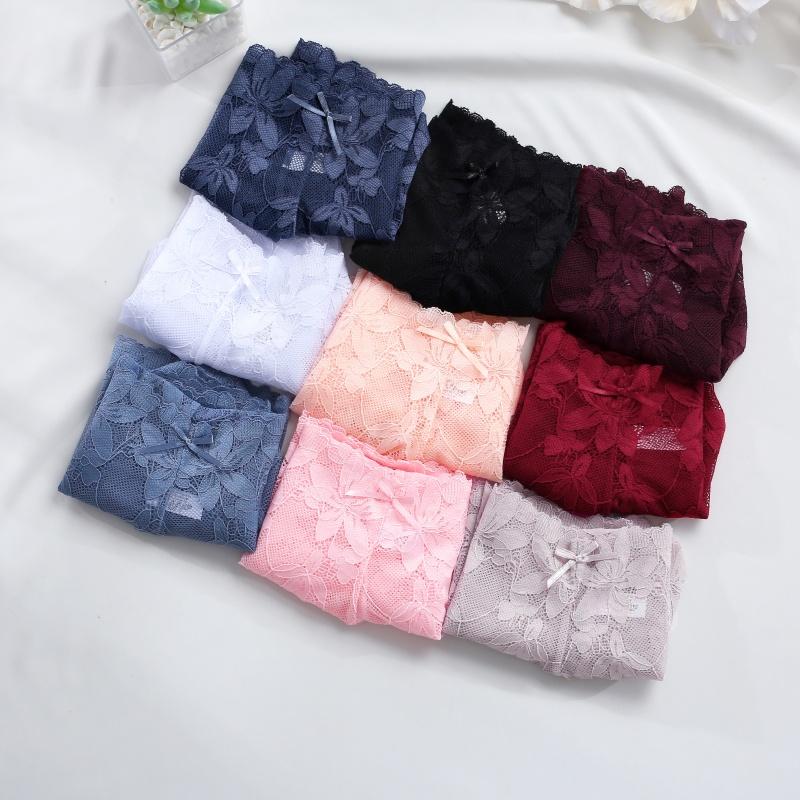 FINETOO 3Pcs Women's Sexy Lace Floral Perspective Boyshorts Solid Color Hollow Out Boxer Panties Female Breathable Transparent Lingerie