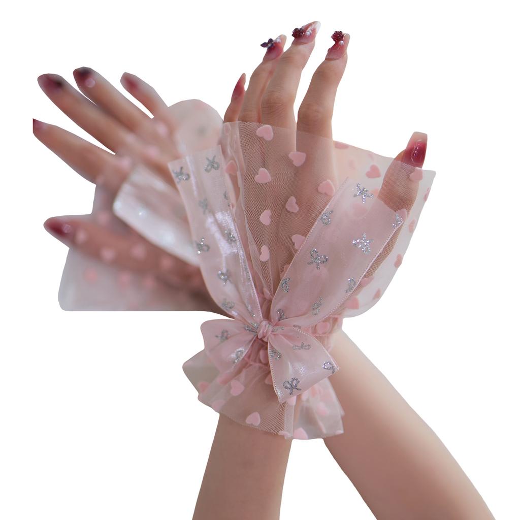 Silver Glitter Bow Embellished Arm Sleeve For Nail Photography Elegant Chiffon Accessory With Elastic Fit