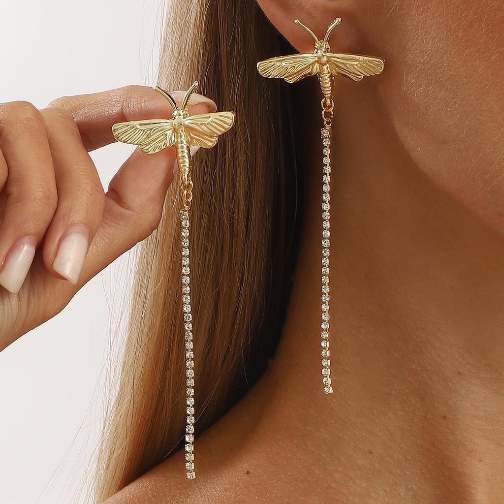 Simple Alloy Fringed Long Earrings, Spring and Summer Retro Niche Dragonfly Earrings for Women