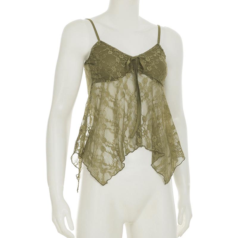 Sexy Sheer Lace Camisole with Irregular Hem and Open Back - Women's Summer Base Layer Tank Top