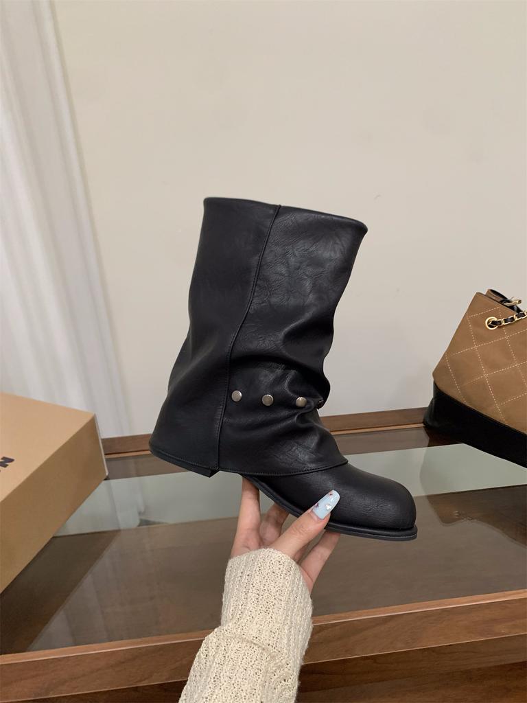 Ботильоны Мартин на толстом каблуке, женские ботинки 2025, новые весенне-осенние мотоциклетные ботинки средней высоты, ботинки-трубы для брюк, ботинки с юбкой