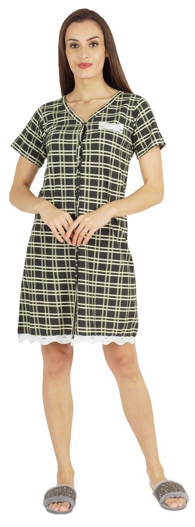 Inkmeso Printed V-Neck Nightgown Sleepwear For Womens Nightshirt Soft Button