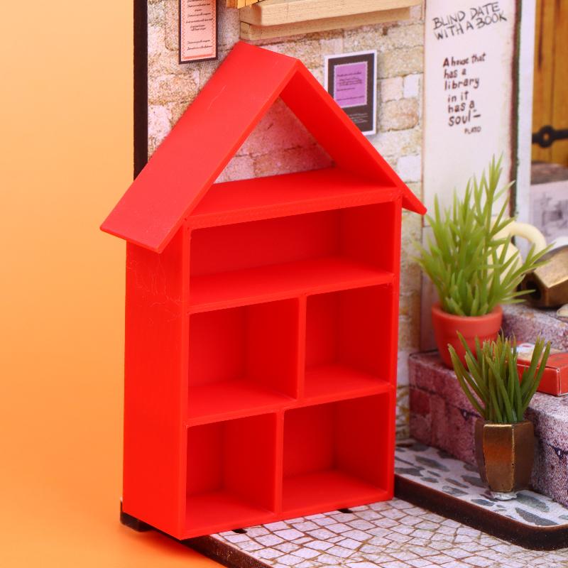 Miniature House Shaped Display Shelf Dollhouse Storage Cabinet Model Ornament Cute Design for Kids Room Decor DIY Dollhouse Build
