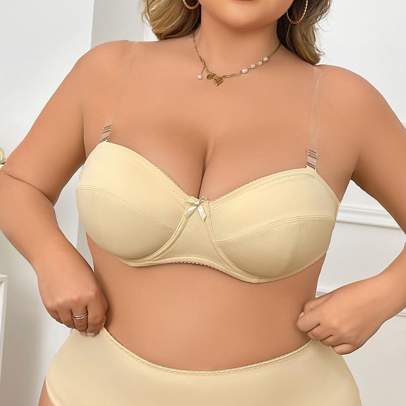 Plus Size Transparent Strap Bra for Women Ultra-Thin Invisible Underwear with Steel Ring Anti-Drooping 38C-44D Cup
