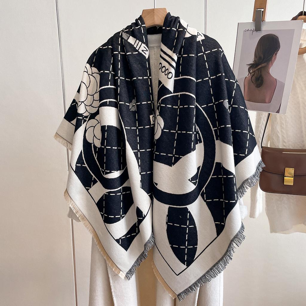 Модный женский утолщенный теплый платок из искусственного кашемира, простой атмосферный шарф с помпонами.