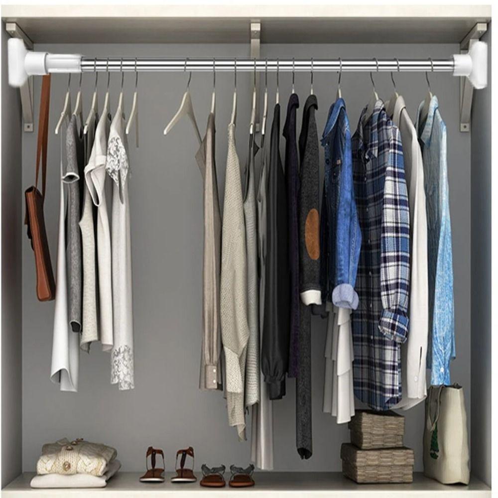 Телескопическая штанга для одежды из нержавеющей стали, вешалка для одежды без ударов, шкаф для одежды