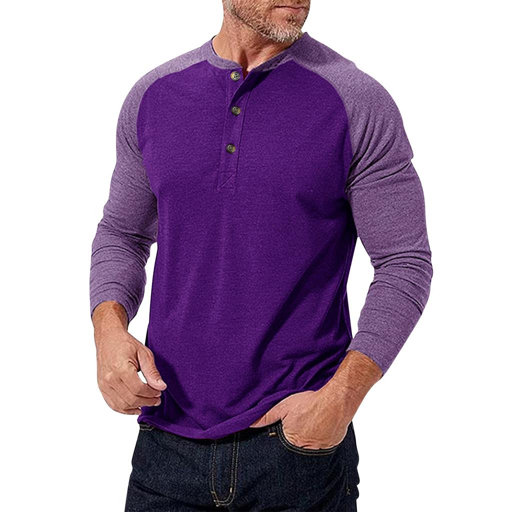 Men's Long Sleeved Color Blocked Shirt Men's Round Neck T-shirt