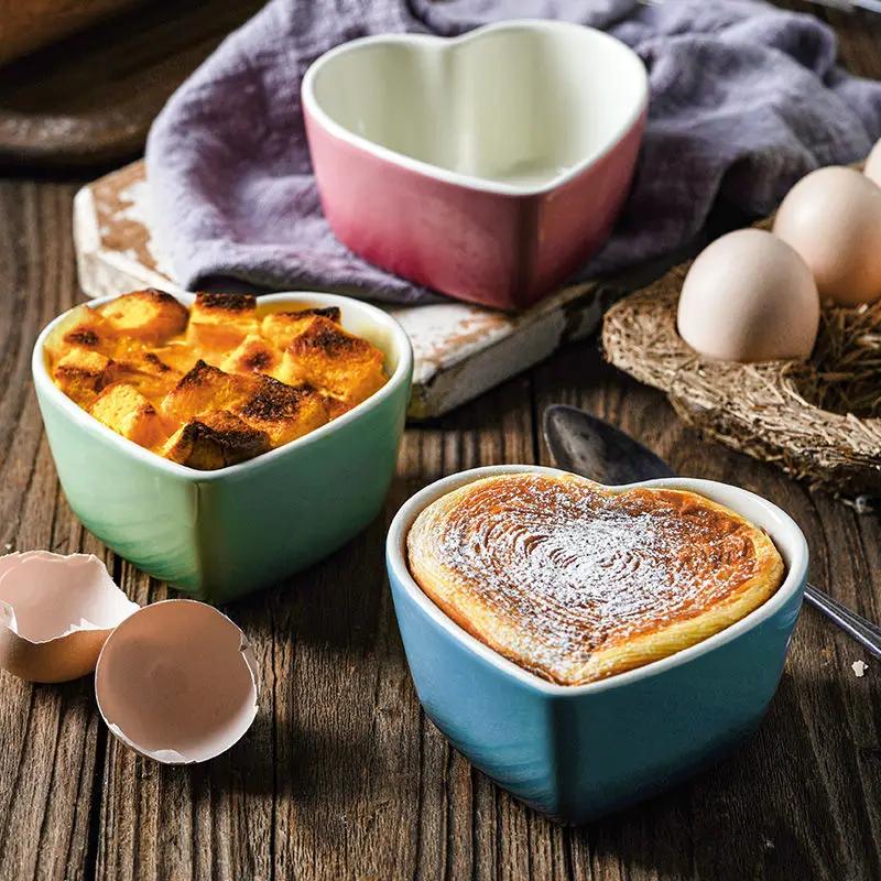 Французская миска для выпечки с крышкой, керамическая, персиковое сердце, креативная, приготовленная на пару яичница, бытовая любовь, маленькие миски для заварного крема, столовая посуда