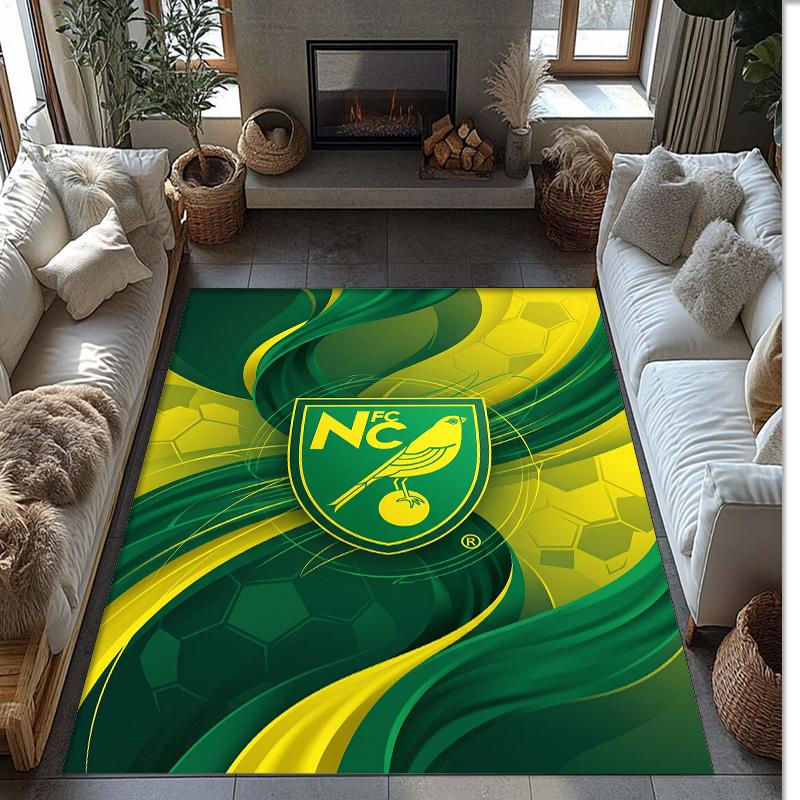 Norwich City Football Print Crystal Velvet Rug, Comfortable Water Absorbent Non Slip Indoor Floor Carpet