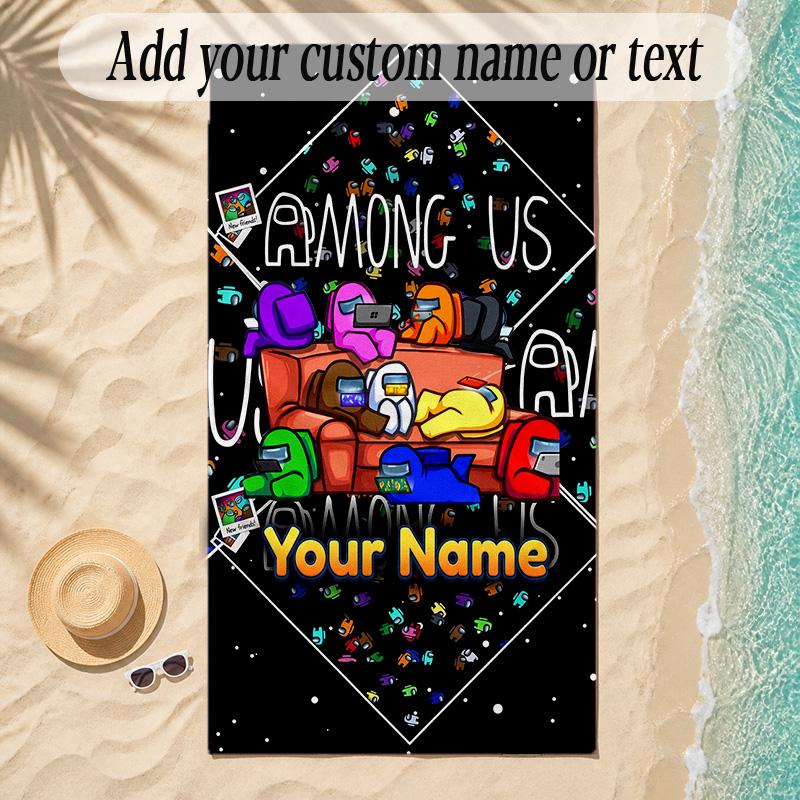 Beach TowelAmong Us Custom Name Text Personalized Soft Towel for Beach Pool Indoor Home Decor Gift