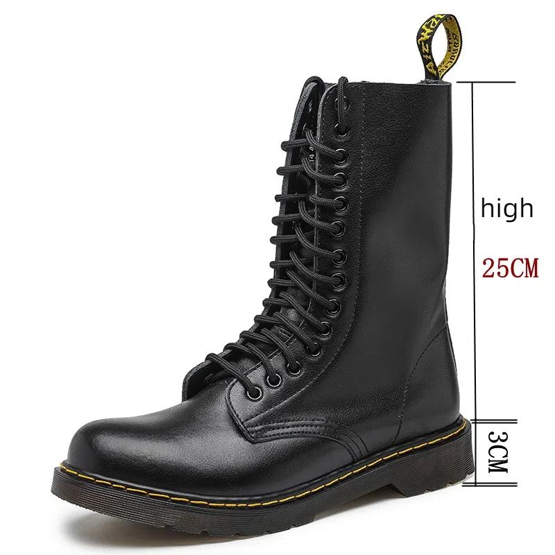 Fashion High Top Side Zipper High Ankle Boots Men Casual Footwear 14 Holes Punk Leather Fur Warm Stylish Men Motorcycle Boot Big Size 48