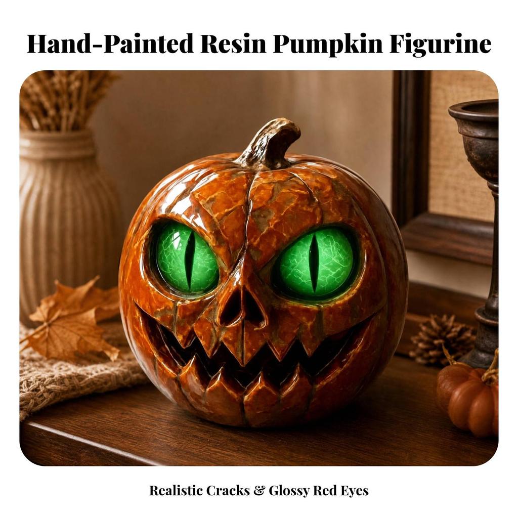 Pumpkin-Shaped Resin Figurine Compact Jack-O'-Lantern Decor Indoor Outdoor