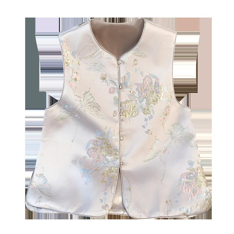 Внешняя пряжка маленький круглый вырез жаккардовый ретро золотой вышитый высококачественный жилет модный топ