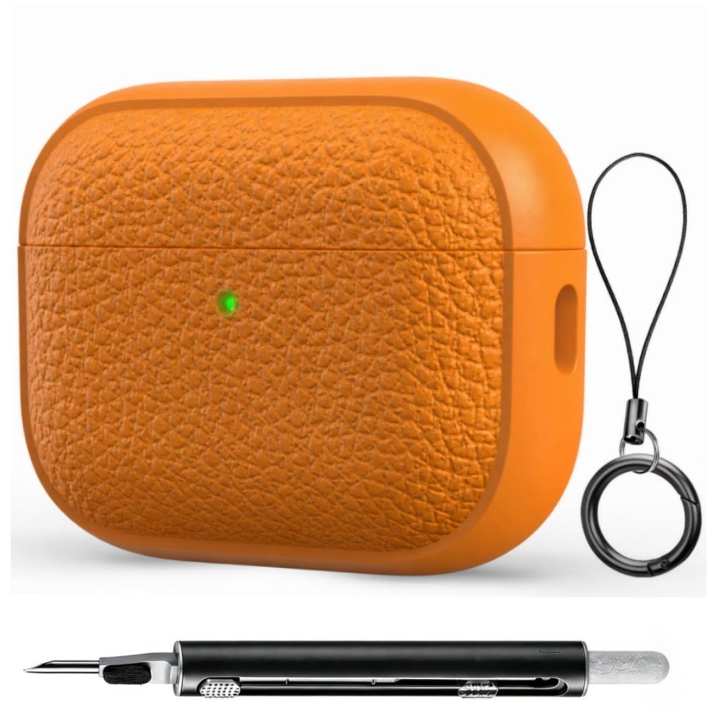 Для чехла AirPods Pro 3/Pro 2/4 Мягкий ТПУ (Дизайн под кожу) Защитный чехол с набором для чистки для AirPods Pro 3/4
