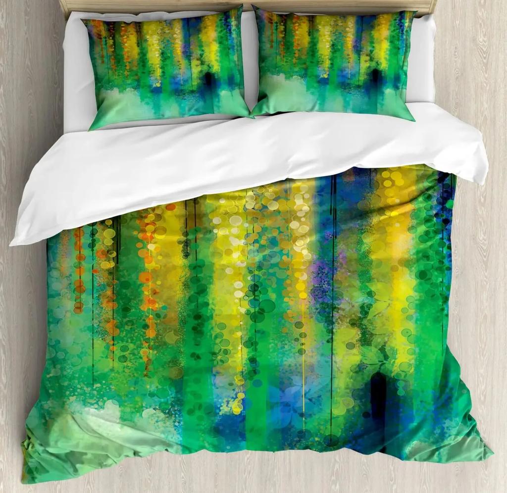 Красочный комплект пододеяльника с цветами,Абстрактный плющ Романтический пейзаж Весенний цветочный арт Природа Комплект постельного белья Полный размер,Бирюзовый Фиолетовый