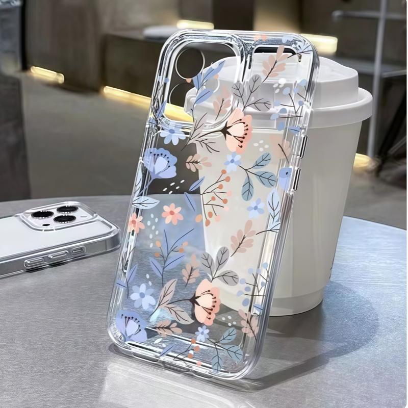 Case For iPhone 16 PRO Max 14 Plus 13 12 Mini 11 Pro Max 6E Flowers Pattern Simple Soft Silicone Transparent Cover
