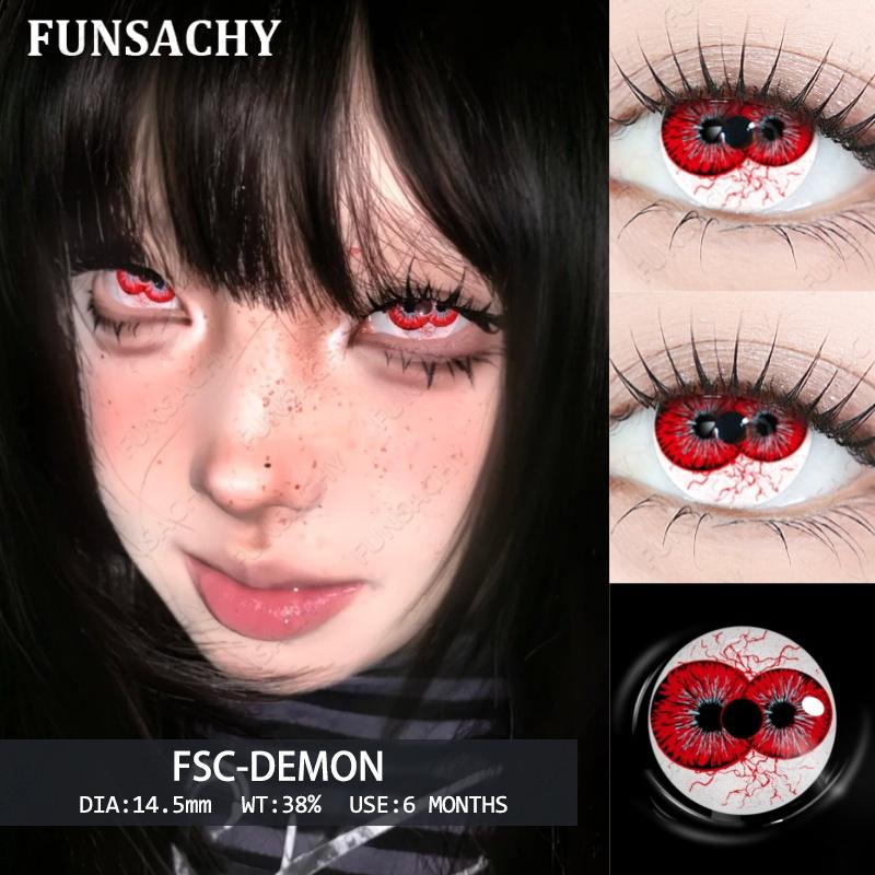 FUNSACHY 2 шт. Косплей Белые Линзы Хэллоуин Цветные Контактные Линзы Сумасшедшие Белые Глазные Контакты Аниме Черный Макияж Вампир Красная Линза