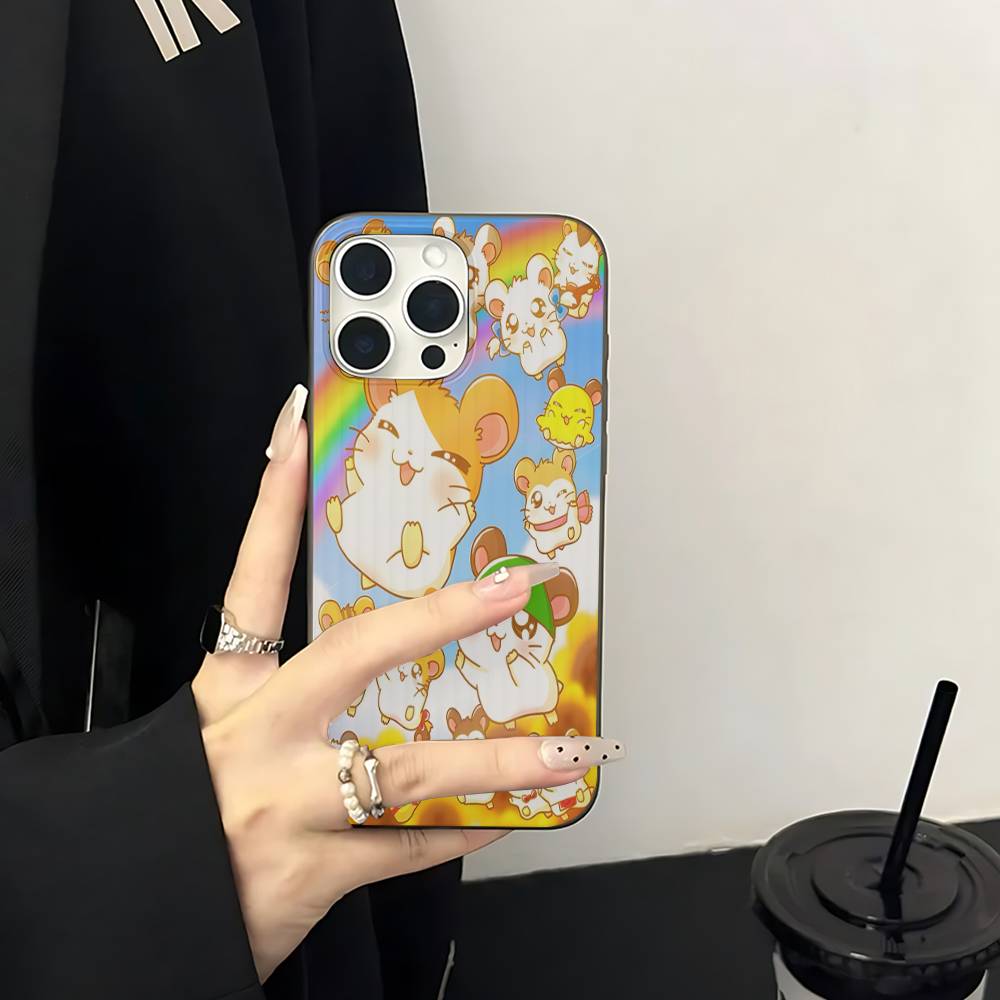 Хамтаро Милый Хомяк Каваи Милый Чехол с Гофрированным Узором Для IPhone 16E SE4 12 17 16 15 14 13 11 Pro Max Полосатый Чехол