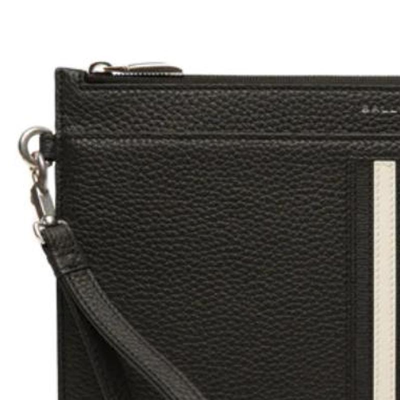 Bally Palladium Hardware Logo Print Zipper Clutch Men Clutch Black 6304957